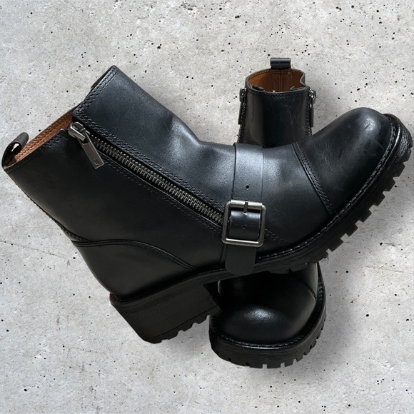 Lucky Brand Moto Boot Ondalucia Zipper Buckle Leather Combat Platform Chunky - Picture 5 of 11